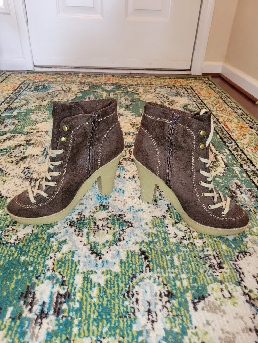 Y2K Charlotte Russe Anya Brown Suede Lace Up Heeled Boots, Size Womens 10